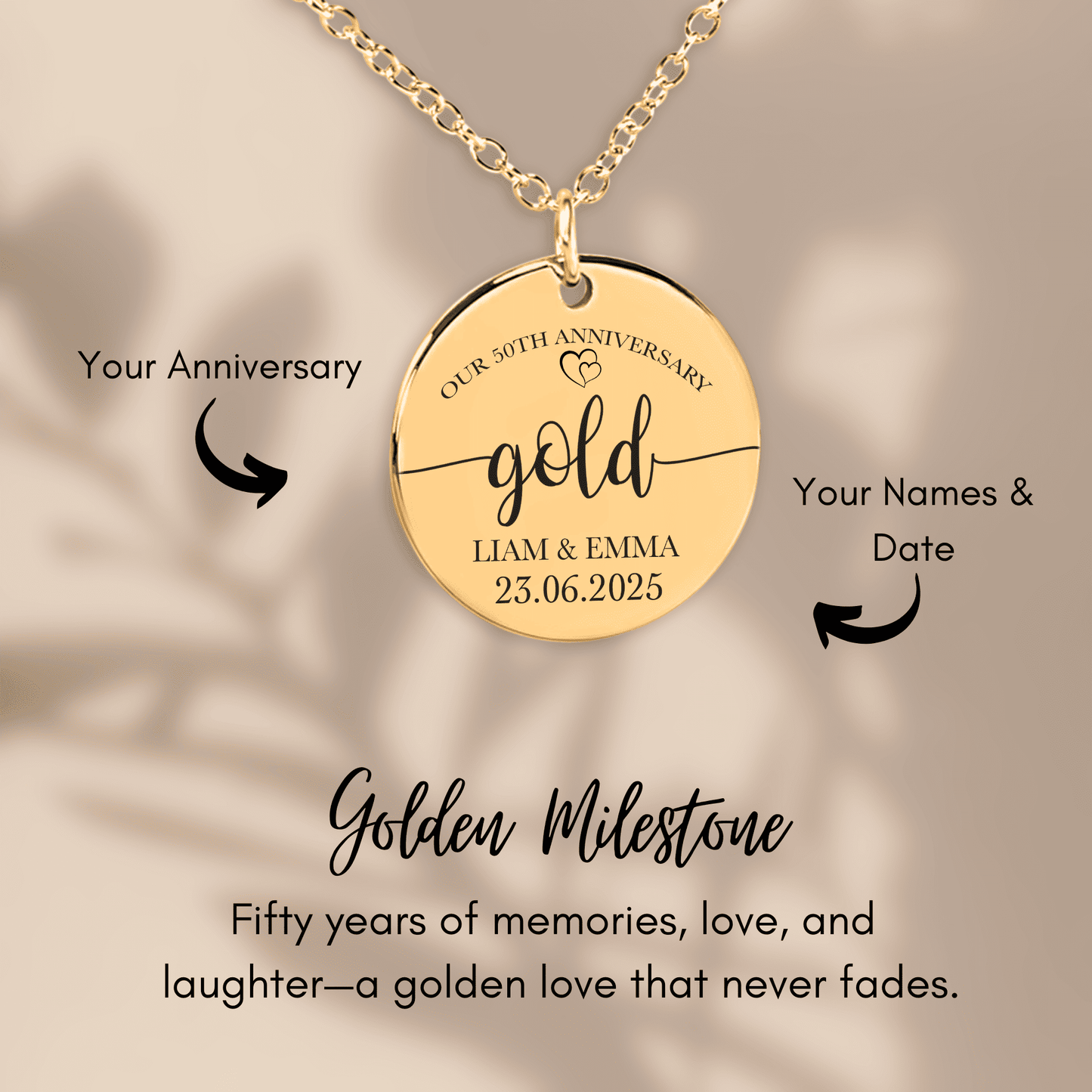 OWNPRINT 50th Gold Anniversary Coin Necklace