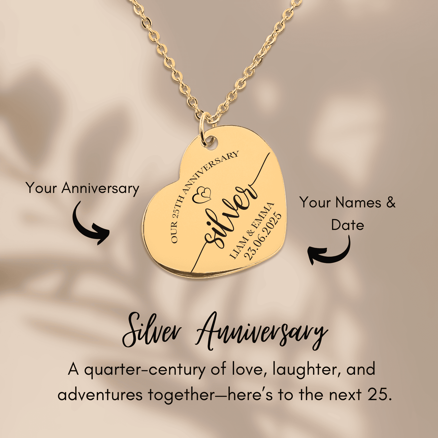 OWNPRINT 25th Silver Anniversary Heart Necklace