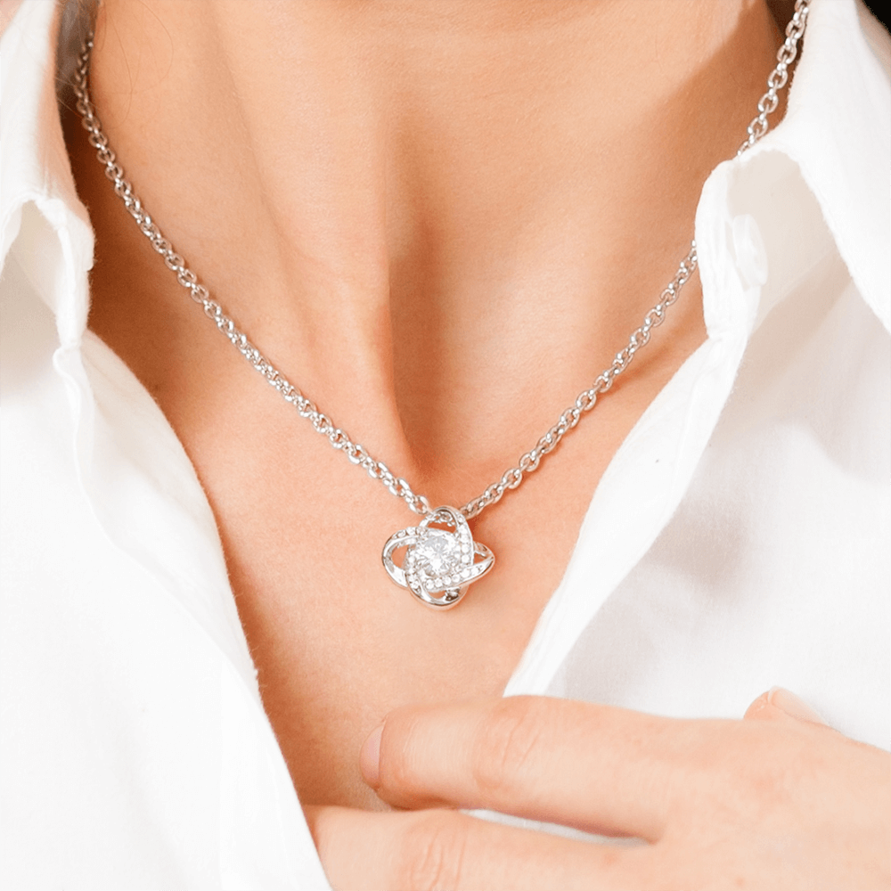 Love Knot Necklace - 14k White Gold Finish or 18k Yellow Gold Finish