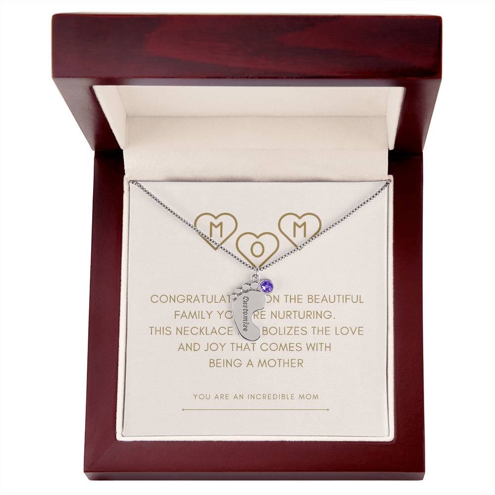 Personalized Engraved Baby Feet Necklace with Birthstone