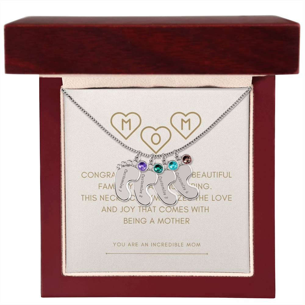 Personalized Engraved Baby Feet Necklace with Birthstone