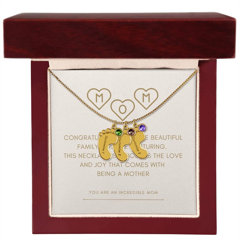 Personalized Engraved Baby Feet Necklace with Birthstone