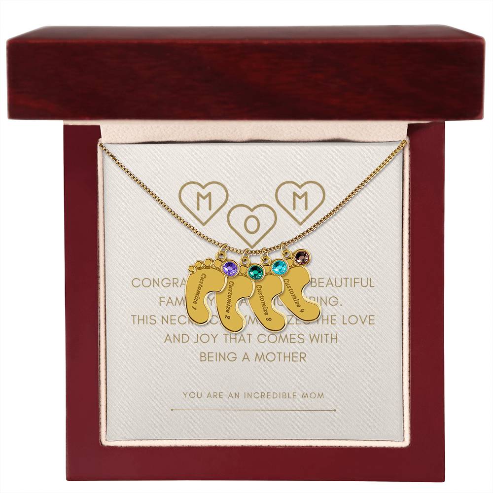 Personalized Engraved Baby Feet Necklace with Birthstone