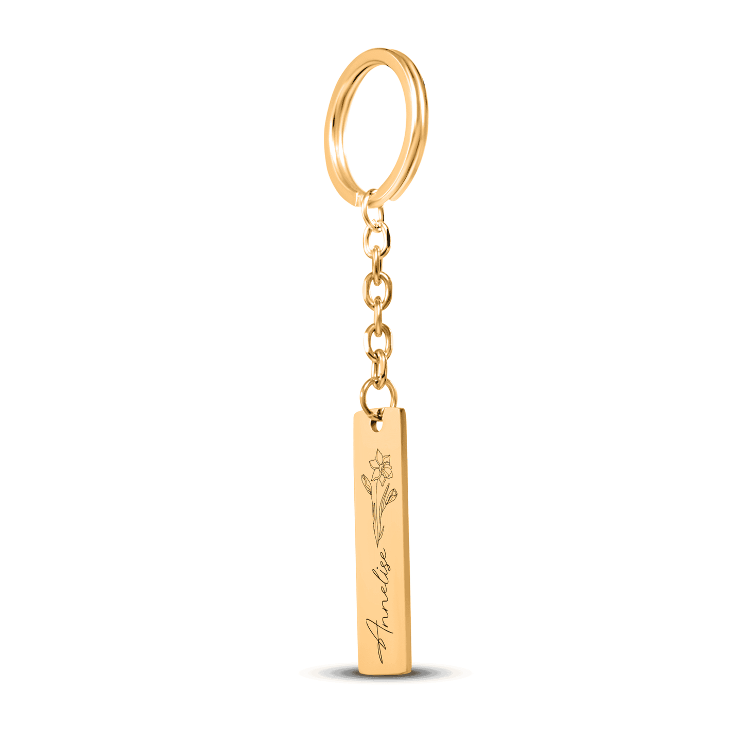 OWNPRINT Name & Birthflower Vertical Bar Keychain