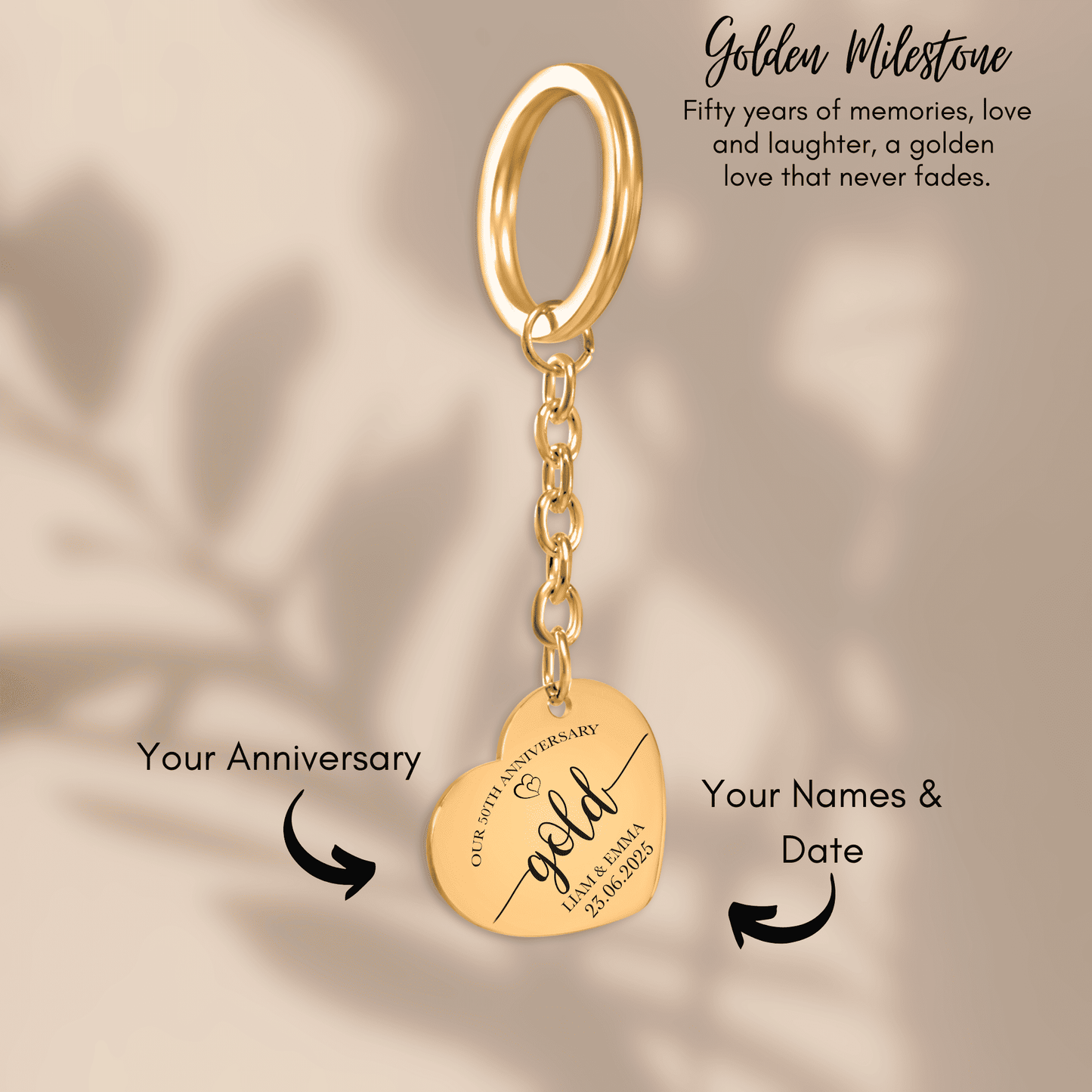 OWNPRINT 50th Gold Anniversary Heart Keychain